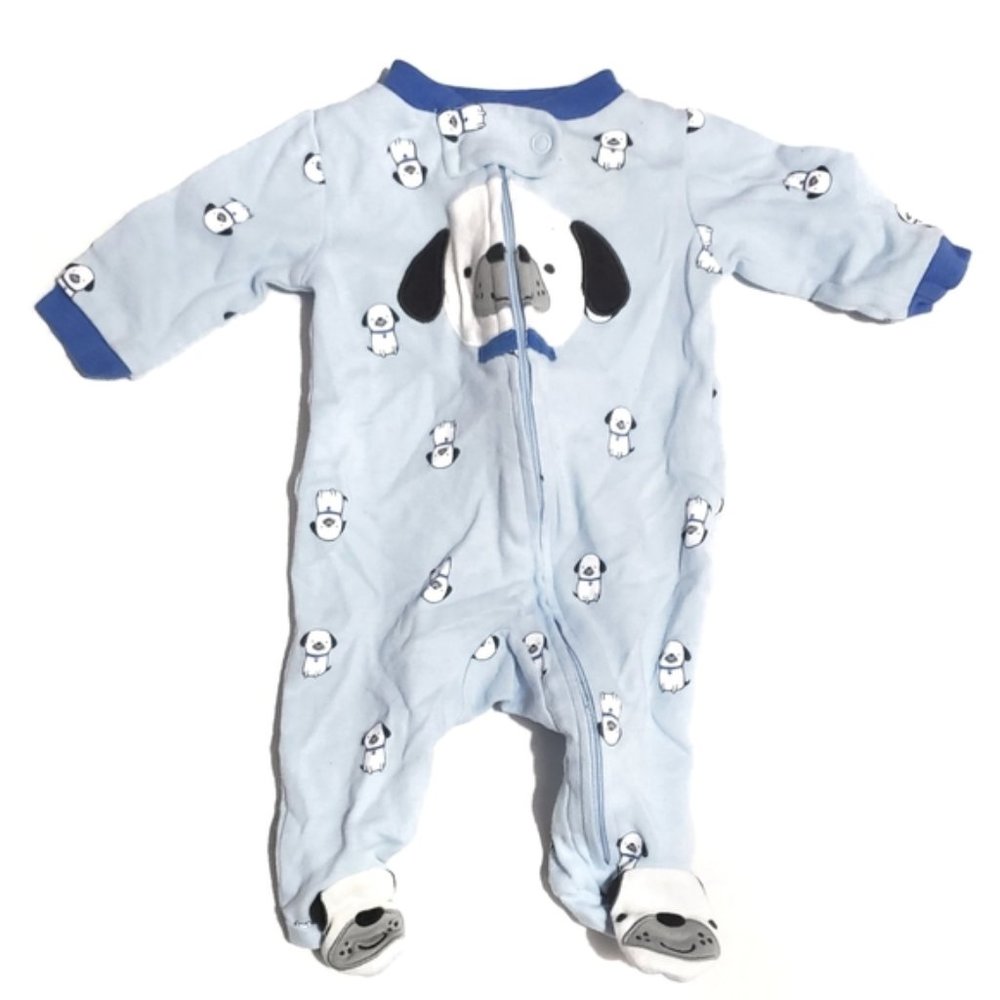blue puppy dog zipper sleeper footie pajamas size